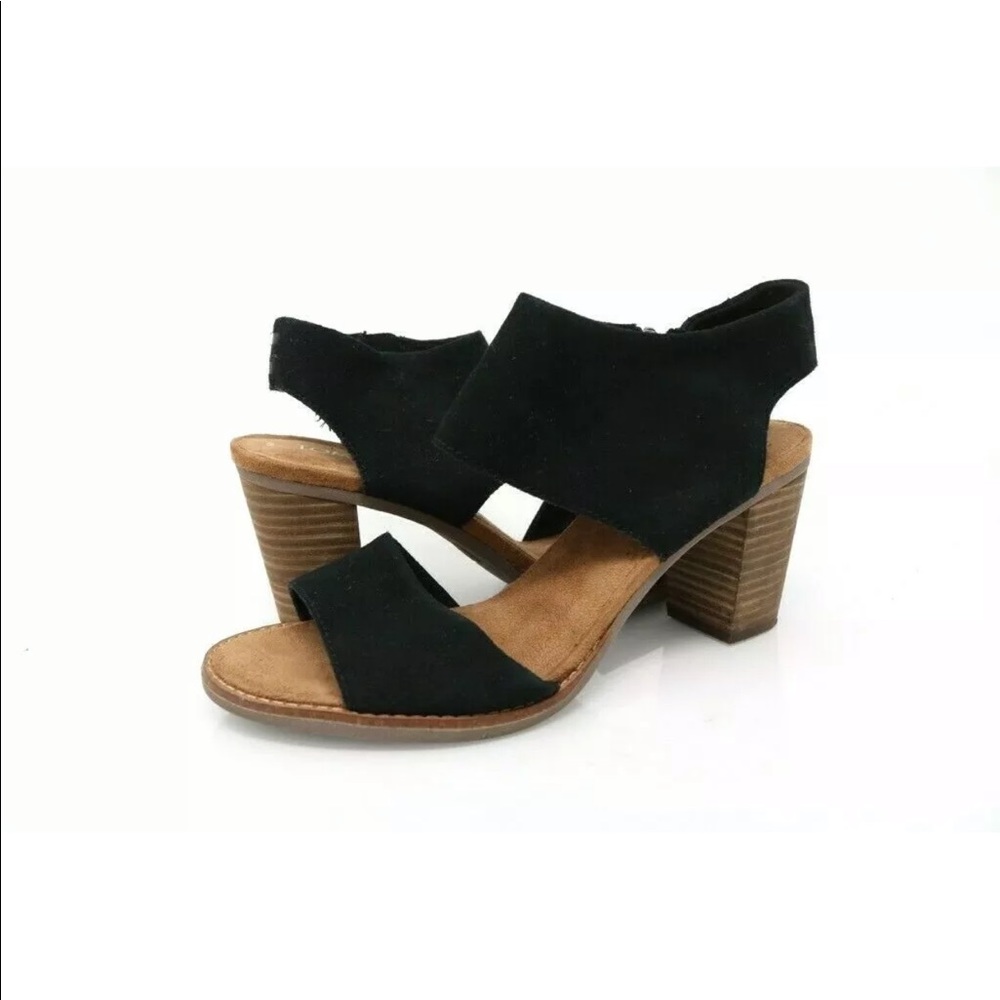 Toms Black Suede Open-Toe Block Heel Sandals